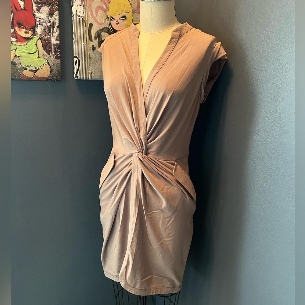 ARK & CO Piperlime Beige Tan Short Mini Pencil Dress S Small with Pockets